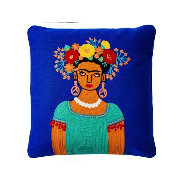 Cuscino ricamatolovers folk art mujer con sombrero de flore - Abracadabra